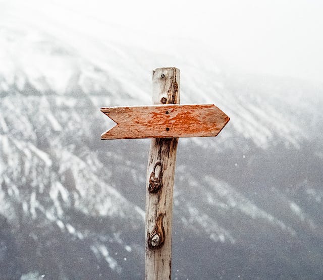 sign post Rustic signpost set against snowy mountains. It points the way to your life story writing services!